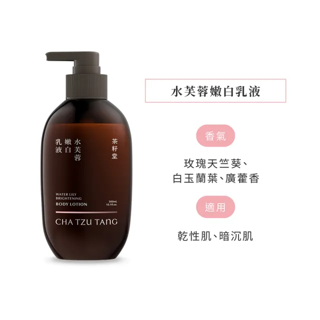 【茶籽堂】明星香氣保濕美白乳液300mL(肖楠葉平衡/水芙蓉嫩白/植萃身體乳)