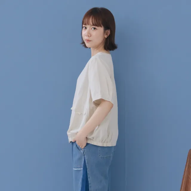 【MOSS CLUB】圓領剪接開口袋短袖上衣 淺灰 深灰 灰(魅力商品)
