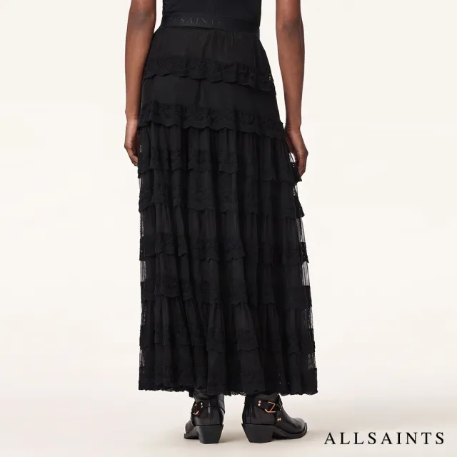 【ALLSAINTS】MAGGIE 多層蕾絲薄紗拼接長裙-黑 W100RF(常規版型)