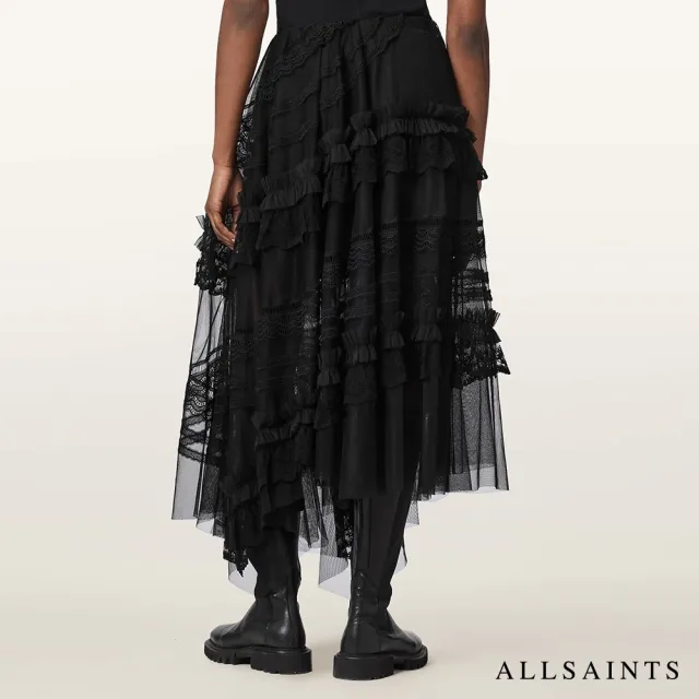 【ALLSAINTS】JEN 工藝蕾絲荷葉拼接中長裙 W084RE(正常版型)