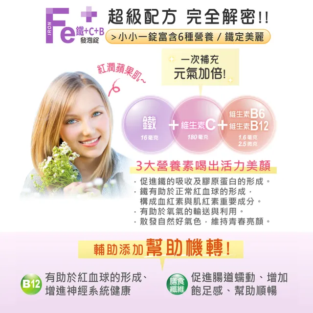【Heilusan 好立善】鐵+維生素C+B發泡錠20錠(櫻桃口味 維他命C.膠原蛋白形成.綜合維他命B群葉酸)