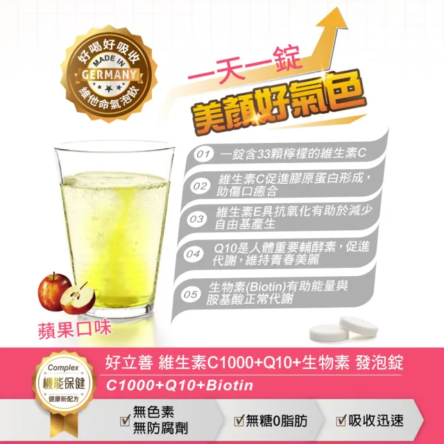 【Heilusan 好立善】維生素C1000+Q10+生物素發泡錠20錠6入組(保護力B群+A+E維他命C抗氧化膠原蛋白形成)