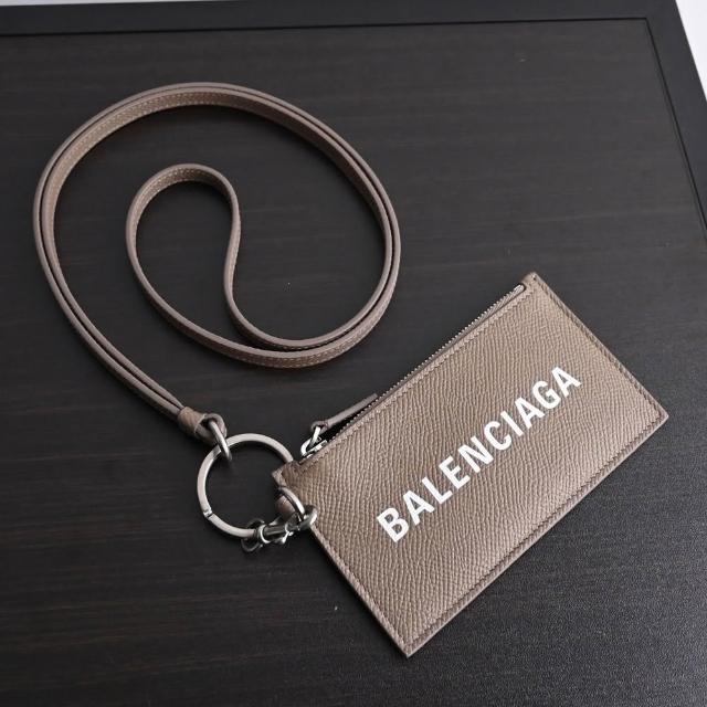 【Balenciaga 巴黎世家】簡約經典LOGO小牛皮可拆掛式信用卡零錢包(大象灰)