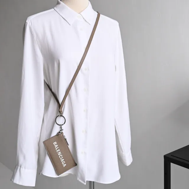 【Balenciaga 巴黎世家】簡約經典LOGO小牛皮可拆掛式信用卡零錢包(大象灰)