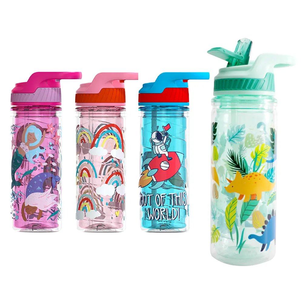 【Cool Gear 酷樂】兒童雙層藝術翻蓋吸管式水壺480ml(翻蓋吸管式)