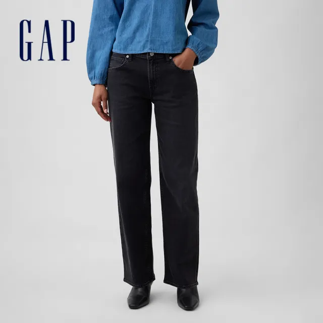 【GAP】90年代低腰寬鬆牛仔褲-黑色水洗(914486)
