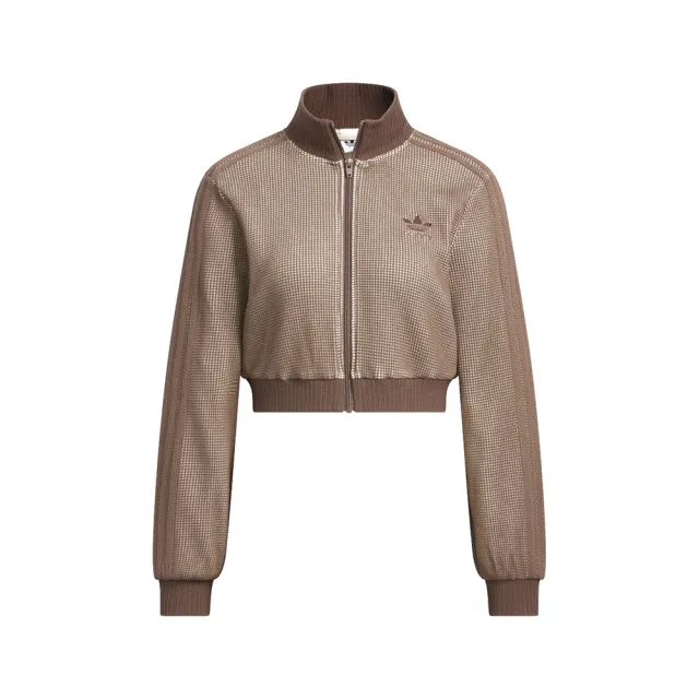 【adidas 愛迪達】Crop Tt 女 立領外套 運動外套 休閒穿搭 棕 亞版 短版(KC2645)