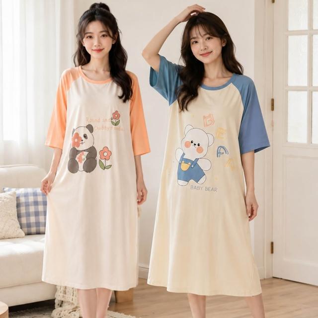 【Wonderland】春夏短袖睡衣 甜系女孩牛奶絲居家睡裙洋裝(女睡衣/連身睡衣/女睡衣居家服/居家睡衣)
