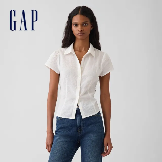 【GAP】貼身短袖襯衫-米白(910043)