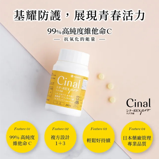【SHIONOGI】Cinal希納露 EX Pro 維生素C咀嚼錠 (99%維生素C 維生素B 維生素E 維他命C 抗氧化能量