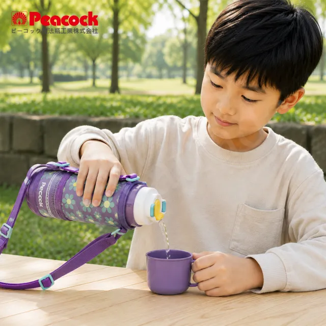 【Peacock 日本孔雀】運動家族 不鏽鋼 保冷保溫杯 800ML 附專屬杯套+背帶(兩用型飲口)粉