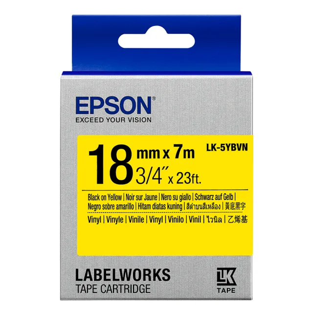 【EPSON】官方直營 標籤帶 產業用耐久型 黃底黑字/18mm(LK-5YBVN)