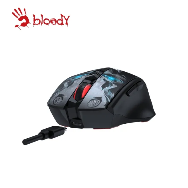 【A4 Bloody 雙飛燕】R80光微動鋰充無線電競滑鼠_鬼臉(已激活/附接收器加贈USB充電線)