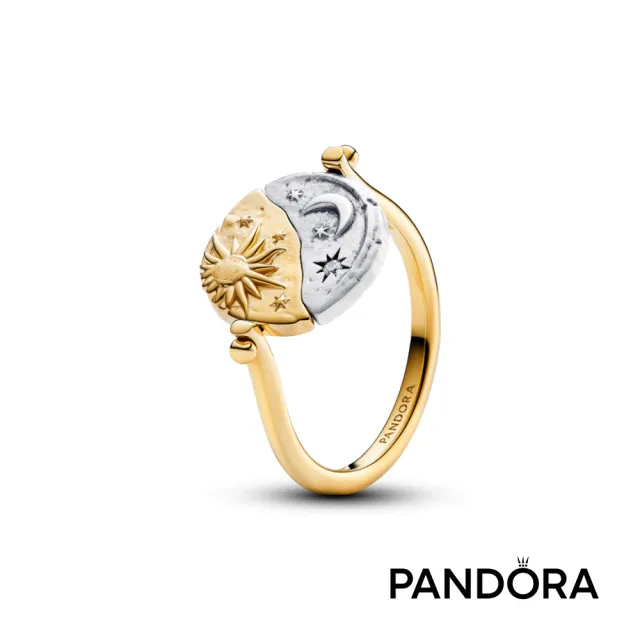 【Pandora 潘多拉】日月交輝雙面圖章戒指