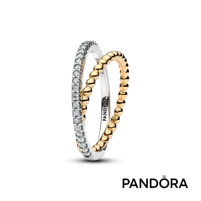 【Pandora 潘多拉】密鑲寶石綴圓珠戒指