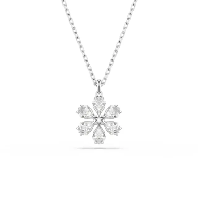 【SWAROVSKI 施華洛世奇】官方直營 Idyllia 雪花鏈墜 混合式切割 白色 鍍白金色 | 5754686