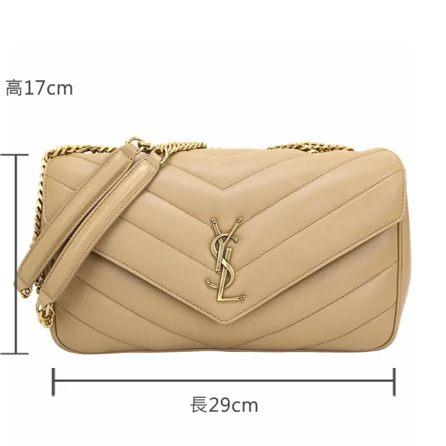 【YSL】Saint Laurent LOULOU MATELASSE 中型 金字絎縫羊皮信封式鍊帶肩斜背包(卡其)(腋下包 雙鍊)