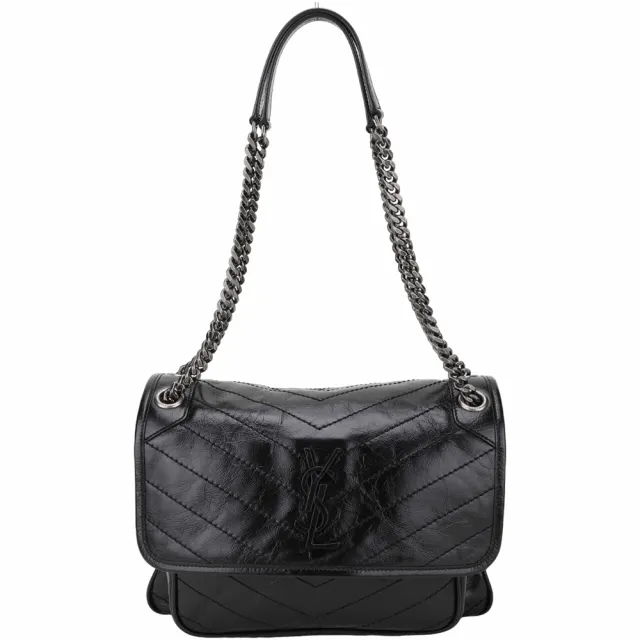 【YSL】Saint Laurent NIKI 中型 鞣製小牛皮翻蓋肩背包(黑色)
