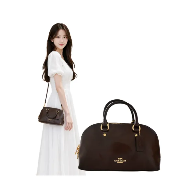 【COACH】LARA SATCHEL 斜背/手提兩用貝殼包(楓木色/亮面皮革)