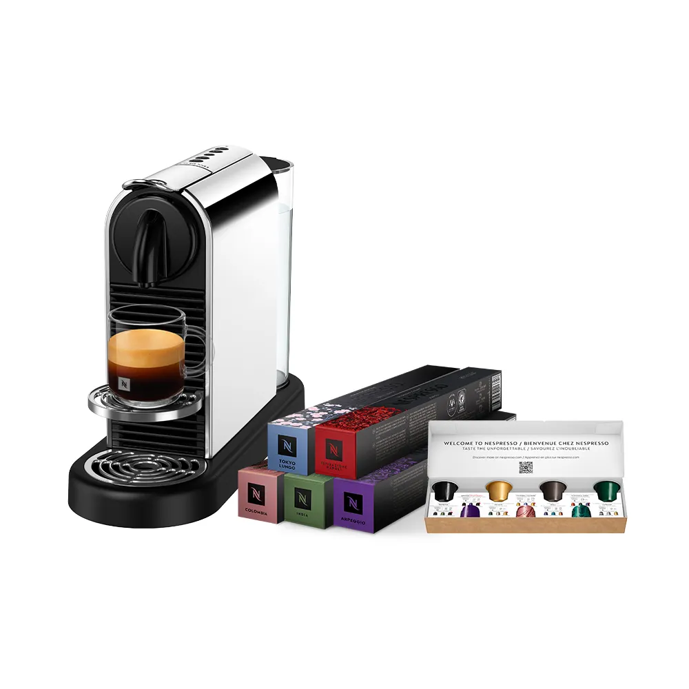 【Nespresso】膠囊咖啡機 CitiZ Platinum_不鏽鋼金屬色 飲水機 全自動咖啡機(訂製咖啡時光50顆組)