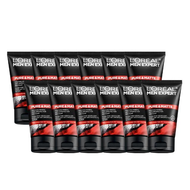 【L’OREAL Paris 巴黎萊雅】火山泥抗痘男仕洗面乳100ml_箱購12入