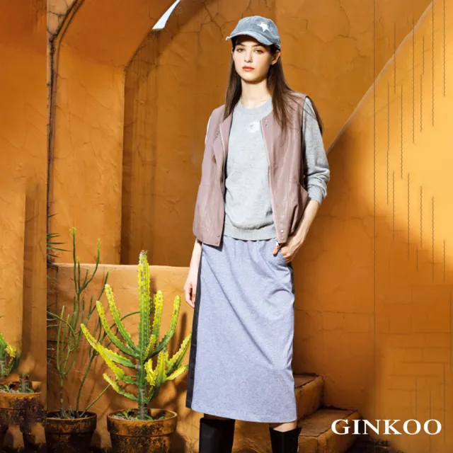 【GINKOO 俊克】魅力側邊剪接牛仔後開衩長裙
