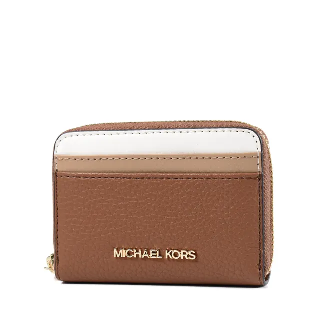 【Michael Kors】漸層荔枝紋拉鍊零錢包/卡包-焦糖/白