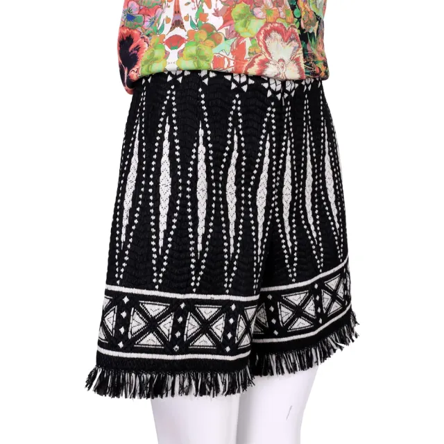 【TORY BURCH】SAVORA 黑白色緹花流蘇短褲(波希米亞 TB)