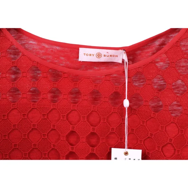 【TORY BURCH】紅色圓點簍空拼接短袖T恤(上衣 TEE TB)