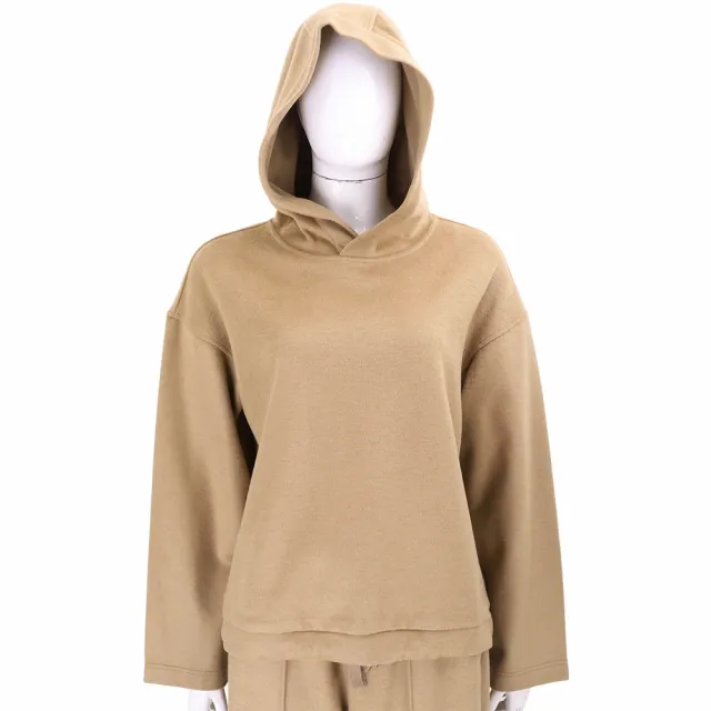 【MaxMara】WEEKEND OSCURI 大學T 駝色羊毛混紡連帽運動衫(抽繩 綁帶)(義大利精品時裝品牌)