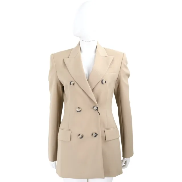【MaxMara】SPORTMAX ADAMO 大衣 雙排釦翻領卡其色純羊毛修身西裝外套(義大利精品時裝)
