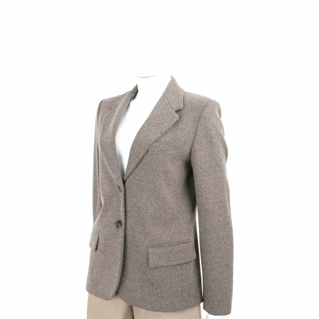 【MaxMara】WEEKEND DILLY 羊毛混紡微墊肩 咖啡色織紋雙領西裝外套(義大利精品時裝)