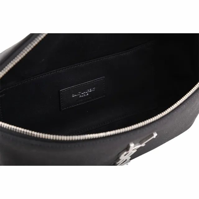 【YSL】Saint Laurent 聖羅蘭 MONOGRAM 銀字帆布牛皮胸肩背/腰包(黑色 男包)