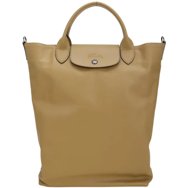 【LONGCHAMP】Le Pliage Xtra M 牛皮短提把手提直立托特包(煙草色 通勤包 電腦包)