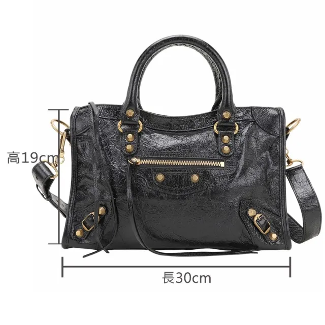 【Balenciaga 巴黎世家】Le City 小型 Arena揉製羊皮金扣手提/斜背機車包(黑色 兩用包 肩背包)