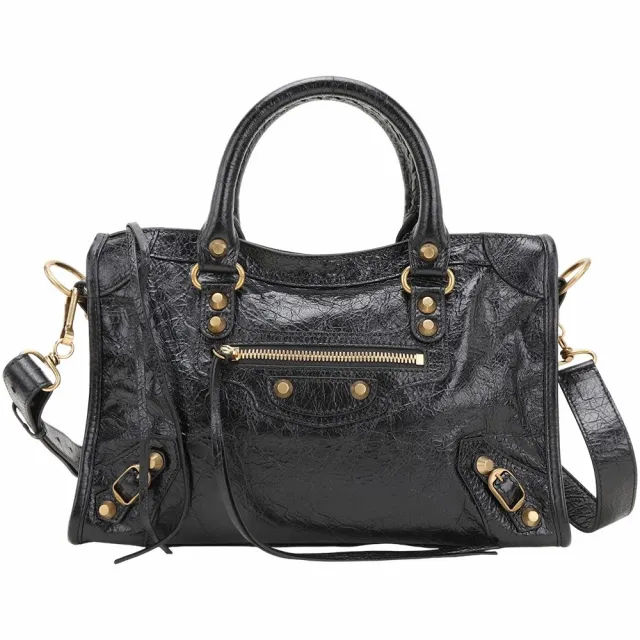 【Balenciaga 巴黎世家】Le City 小型 Arena揉製羊皮金扣手提/斜背機車包(黑色 兩用包 肩背包)