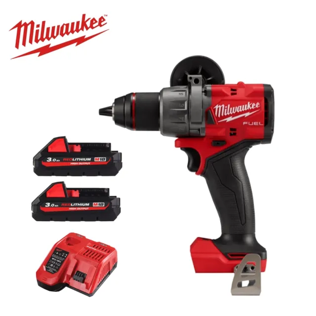 【Milwaukee 美沃奇】18V無刷震動 電鑽 起子機(M18 FPD3主機+3.0鋰電池兩顆+充電器)