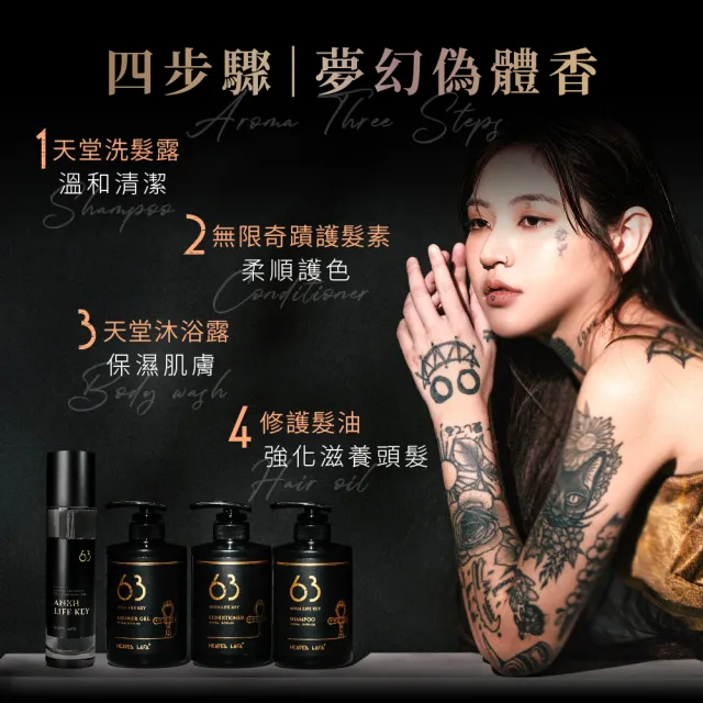 【HEAVEN LAFA 天堂費洛香】63生命馥之鑰｜洗髮露＋護髮素＋護髮油 (各3入 享53折)