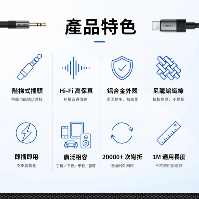【ACEFAST】USB-C轉3.5mm音源轉接線 - J11（編織耐彎折/無損音質/車用耳機通用）