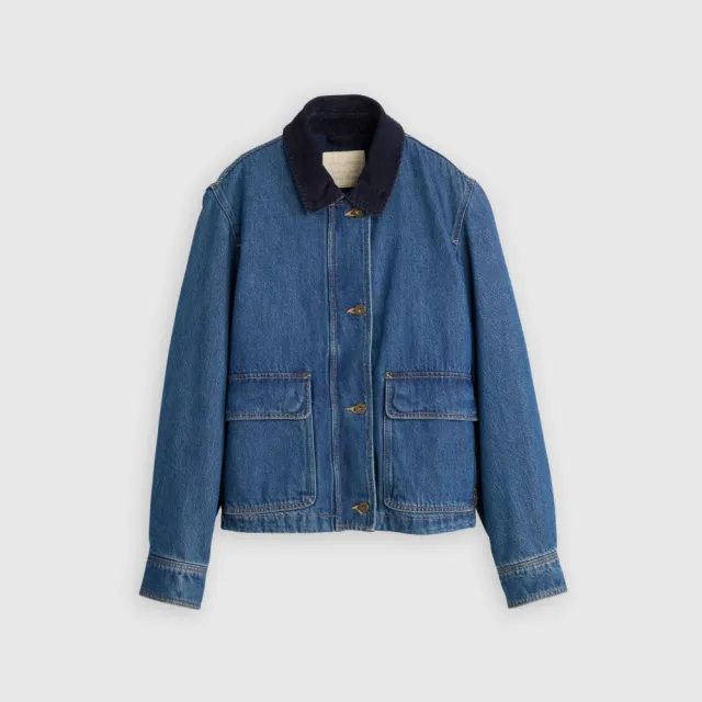 【LEVIS】拼接領短版工作牛仔外套 / 夾克 女生上衣 熱賣單品 006S6-0000