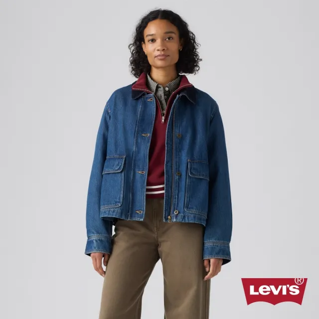 【LEVIS】拼接領短版工作牛仔外套 / 夾克 女生上衣 熱賣單品 006S6-0000