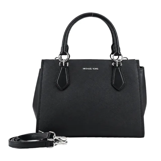 【Michael Kors】MARILYN 素面防刮皮革手提/斜背兩用包-中/黑
