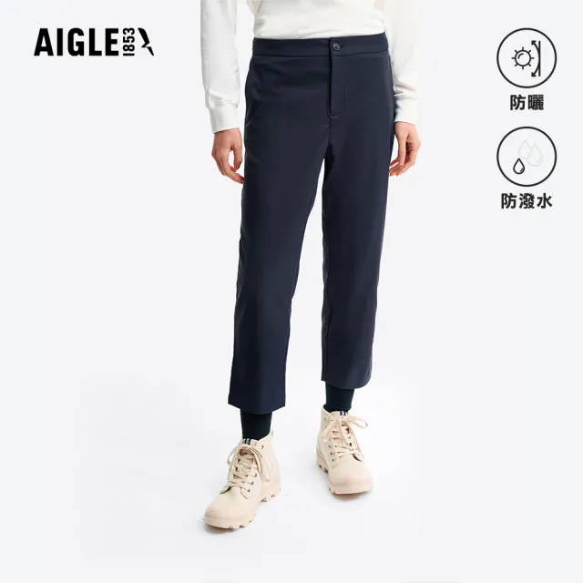 【AIGLE】女 抗UV防潑七分褲｜AG-5P275A057 深藍(女褲 防曬 抗UV 防潑水褲 機能褲 休閒褲 七分褲)