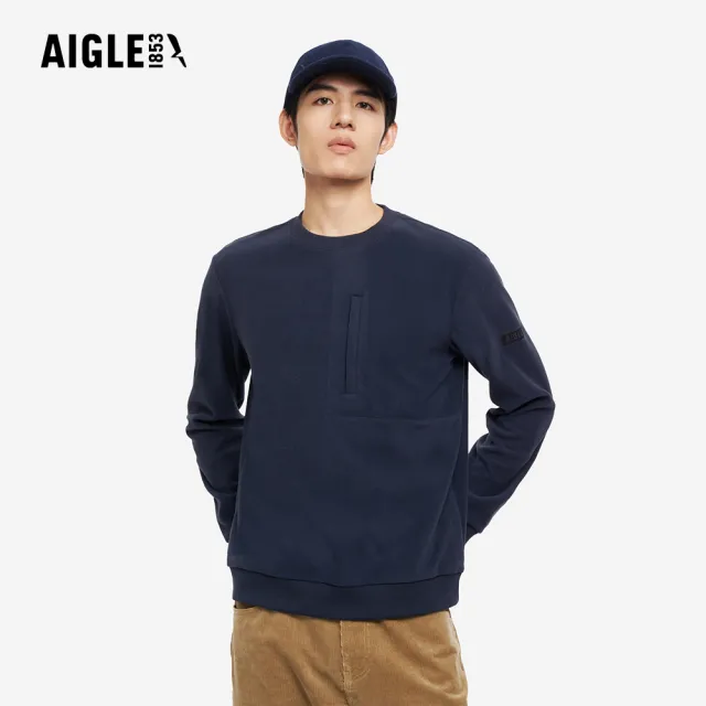 【AIGLE】男 刷毛保暖T恤|AG-5A135A057 深藍(男長袖上衣 男T恤 保暖上衣 刷毛衣)