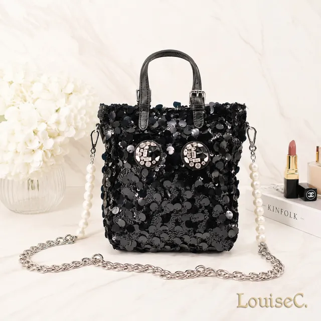 【LouiseC.】Tree House 高質感鑲鑽亮片 牛皮 時尚亮眼 托特TOTE 手提斜背小包 黑色 CC2239-05