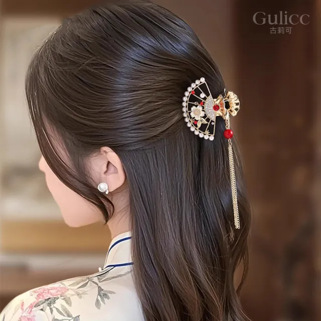 【Gulicc 古莉可】髮夾 中國風 珍珠流蘇 古典抓夾(99購物節 生日 髮飾 頭飾 鯊魚夾 抓夾 禮物)
