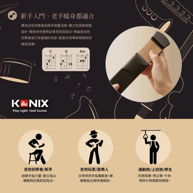 【Konix】口袋吉他 隨身指法練習器 楓木指板金屬琴弦 折疊伸縮 靜音練琴器 附專用收納袋