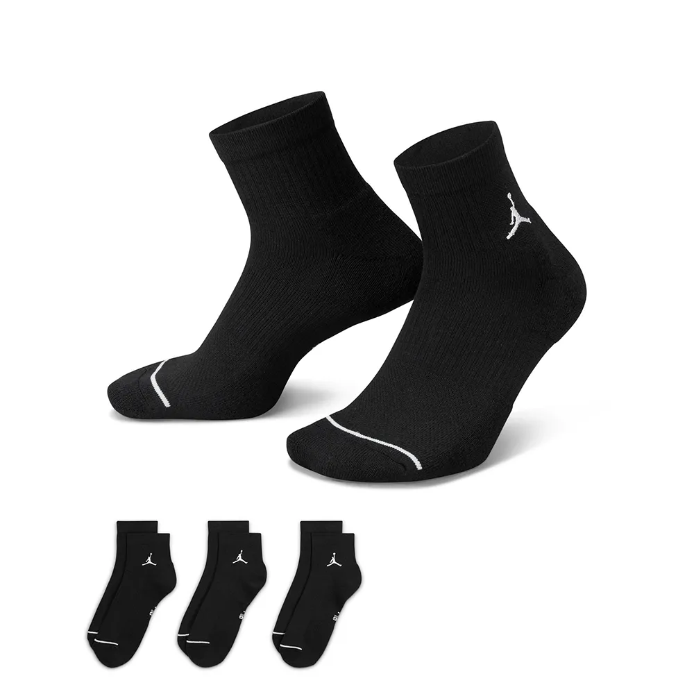 【NIKE 耐吉】襪子 過踝襪 短襪 運動襪 喬丹 3雙組 U J ED CUSH POLY ANKLE 144 黑 DX9655-010