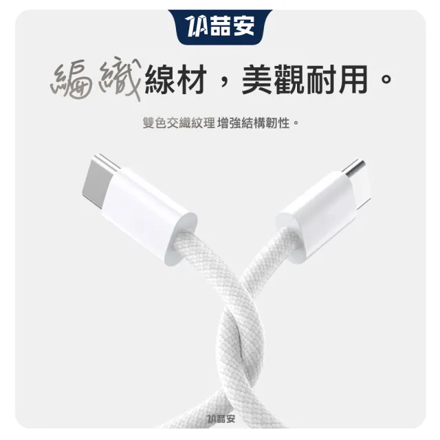 【ZA 喆安】二合一 Type-C to Type-C/Lightning編織充電線1m(適用蘋果iPhone17/16/iPad快充線)