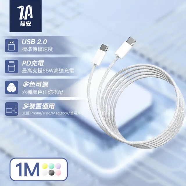 【ZA 喆安】Type-C to Type-C編織充電線1m(適用蘋果iPhone17/16/MacBook/iPad手機快充線)